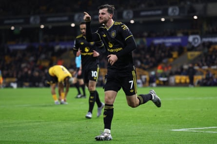 Mason Mount celebrates scoring against Wolves in their 4-1 win