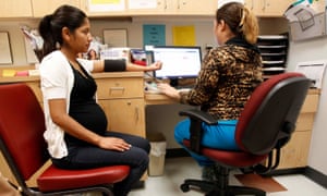 A woman has her blood pressure checked at a women’s clinic in San Juan, Texas.