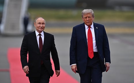 Donald Trump greets Vladimir Putin at Joint Base Elmendorf-Richardson in Anchorage, Alaska, on 15 August 2025.