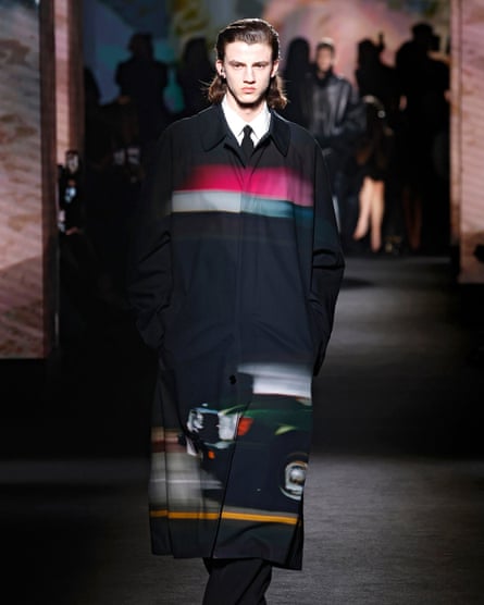 Model on the runway at the Balenciaga show in Paris.