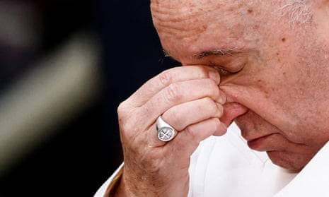 Pope Francis cries while speaking about Ukraine as he attends the Immaculate Conception celebration prayer in Piazza di Spagna in Rome.