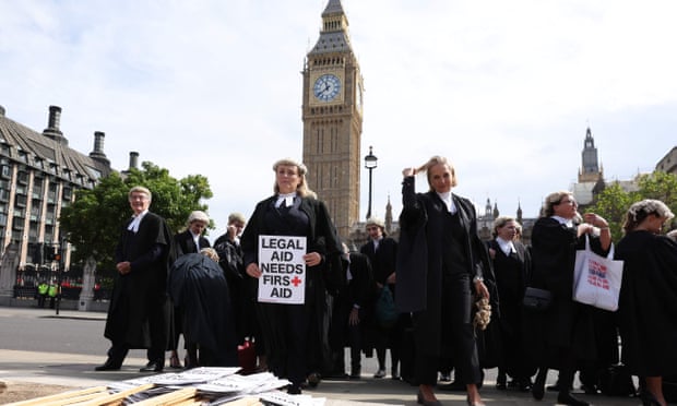 Striking barristers outside parliament.