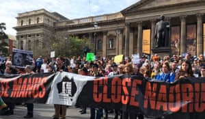 Protesters in Melbourne on Saturday 27 August 2016 calling for immigration detention centres on Nauru and Manus Island to close. Thousands of protesters gathered in cities across Australia calling for an end to Australia’s offshore detention regime in the wake of the publication of the Nauru files.