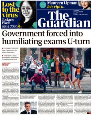 The Guardian’s front page for Tuesday 18 August.