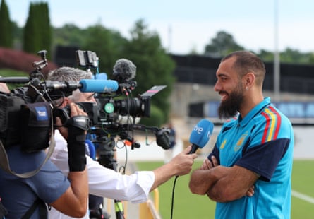 Borja Iglesias speaks to the media