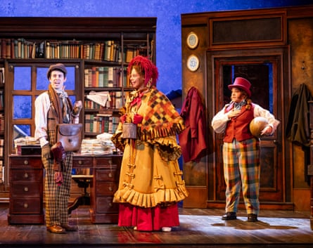 Jonathan Sayer Sasha Frost and Nancy Zamit in Christmas Carol Goes Wrong.