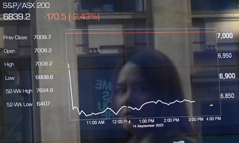 Indicator boards in the window of the Australian Securities Exchange in Sydney on 14 September in the wake of a worse-than-expected US inflation report. 