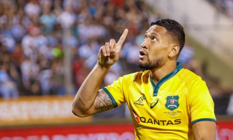  Israel Folau of Australia celebrates during the 2018 Rugby Union Championship game 