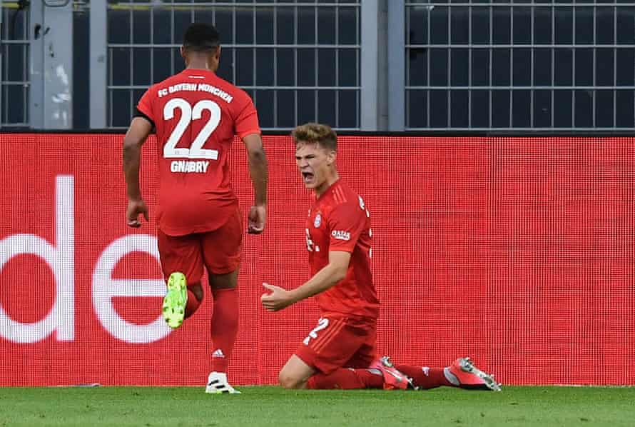 Joshua Kimmich of Bayern Munich celebrates after opening the scoring.