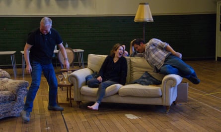 Steve Pemberton (Brian), Katherine Parkinson (Eleanor) and Rufus Jones (Richard) in rehearsal for Dead Funny.