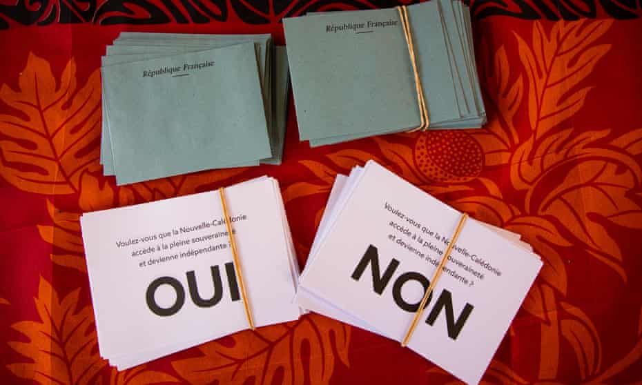 Referendum ballots on the Ile Ouen, New Caledonia. Independence referendum October 4 2020