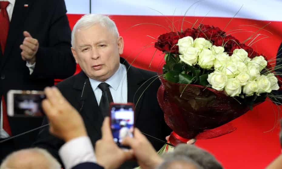 Jarosław Kaczyński, leader of Poland’s Law and Justice party, on election night.