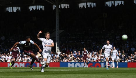 Aston Villa's Ollie Watkins can’t find the target with his shot.