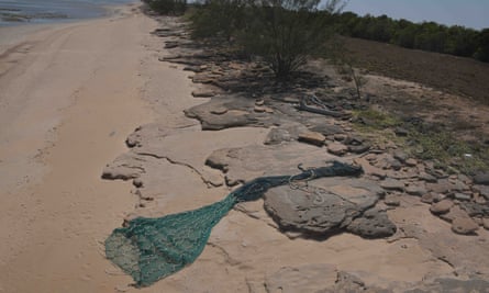 A ghost net washed up on a beach