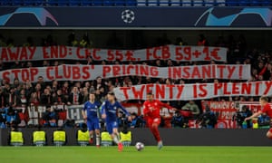 Bayern fans protest against the ticket prices at Stamford Bridge