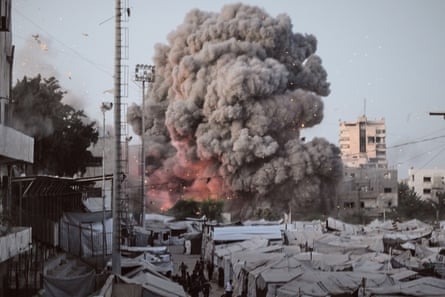 Smoke rises after an Israeli military strike in Gaza