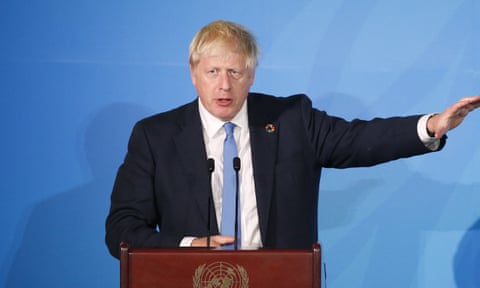 Boris Johnson addresses the Climate Action summit in New York.