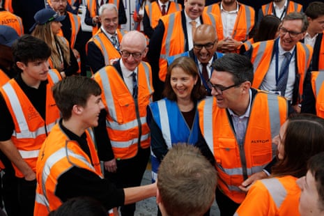 Andy Burnham meets with apprentices and graduates at Alstom Transport in Derby, a factory where trains are made.