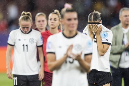 Disappointed Germany players after their semi-final defeat by Spain