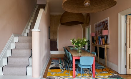 statement lights from Malawi in the hallway and dining room