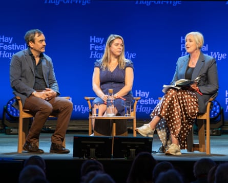 Tim Wu, Sarah Wynn-Williams and Carole Cadwalladr on stage at Hay festival.