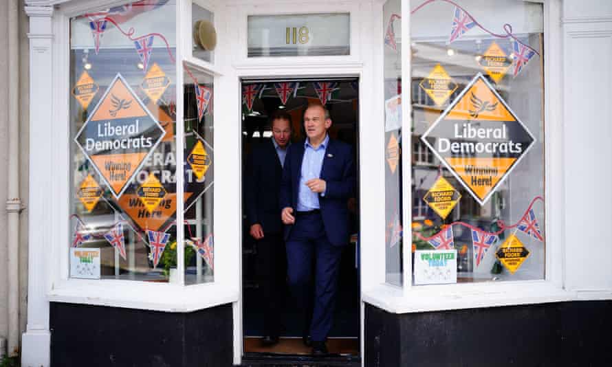 Tiverton and Honiton by-electionLiberal Democrat leader Sir Ed Davey at the Lib Dem office in Honiton, Devon, with Richard Foord, his party’s candidate
