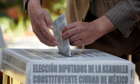 A man cast his ballot during the election of 60 deputies in Mexico City, Mexico on 5 June 2016.