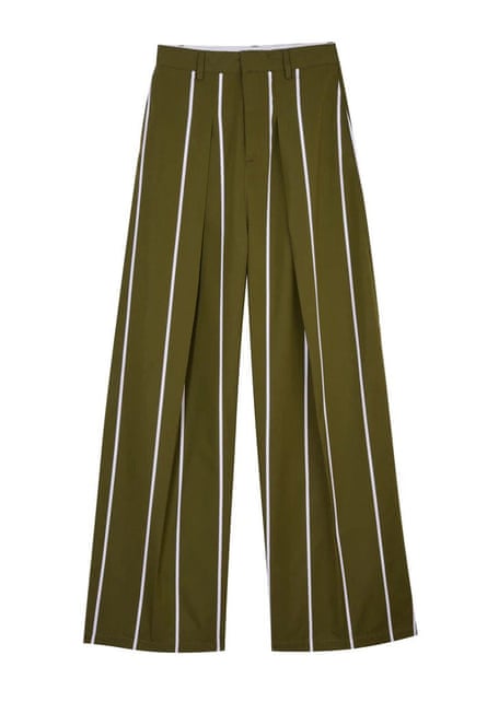 khaki stripe wide-legged trousers