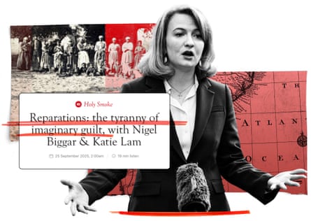From left; Images of enslaved people from the late 1800s. A headline from a recent article in The Spectator, Katie Lam, a section of an archive map of The Atlantic.