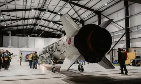 Virgin Orbit's LauncherOne rocket at Spaceport Cornwall, Newquay, England, on 16 March 2023.