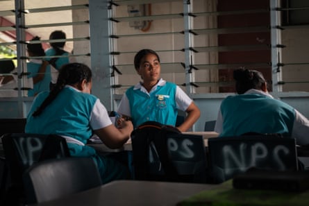 Hope Aoga in her classroom in Vaiaku.
