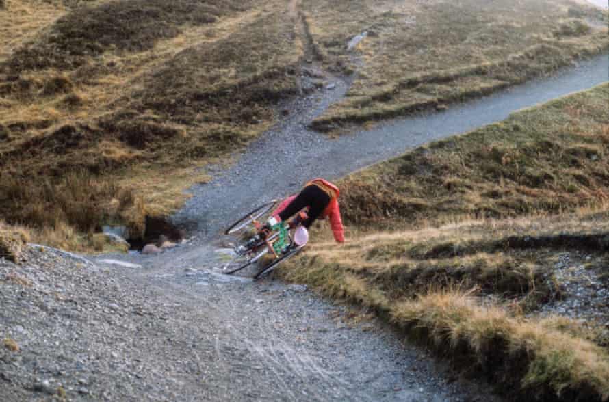 A cyclist takes a tumble in the Lake District in December 1986