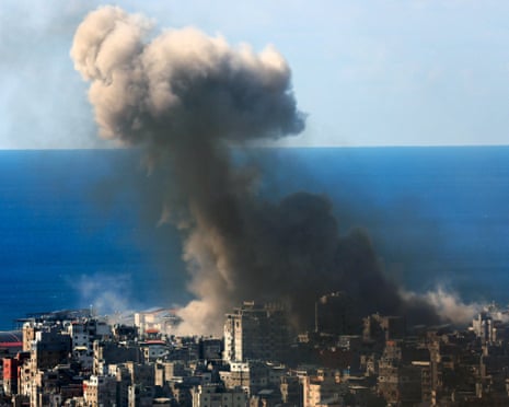 Smoke rises after an Israeli airstrike in the Dahiyeh neighbourhood of southern Beirut on Monday
