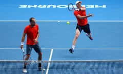 Jamie Murray and Bruno Soares in action in the men's doubles at the Australian Open