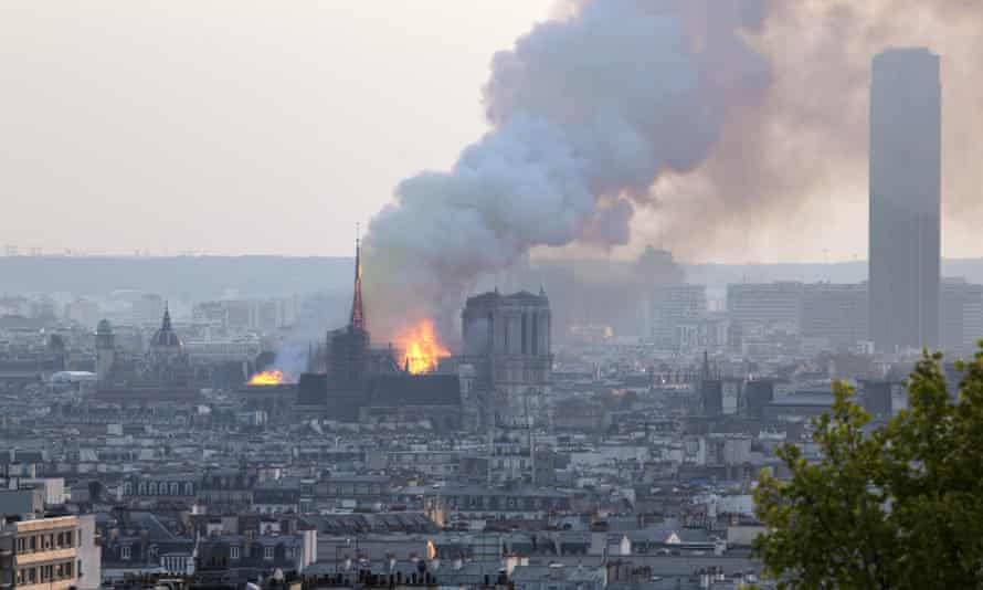 Plumes of smoke from the Notre Dame fire billow out over Paris.