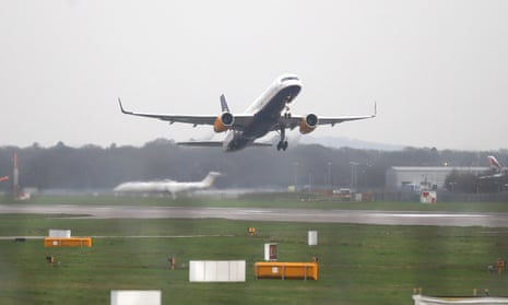 An aircraft takes off from Gatwick Airport, where a British Muslim family was denied permission to travel to Los Angeles earlier this month.