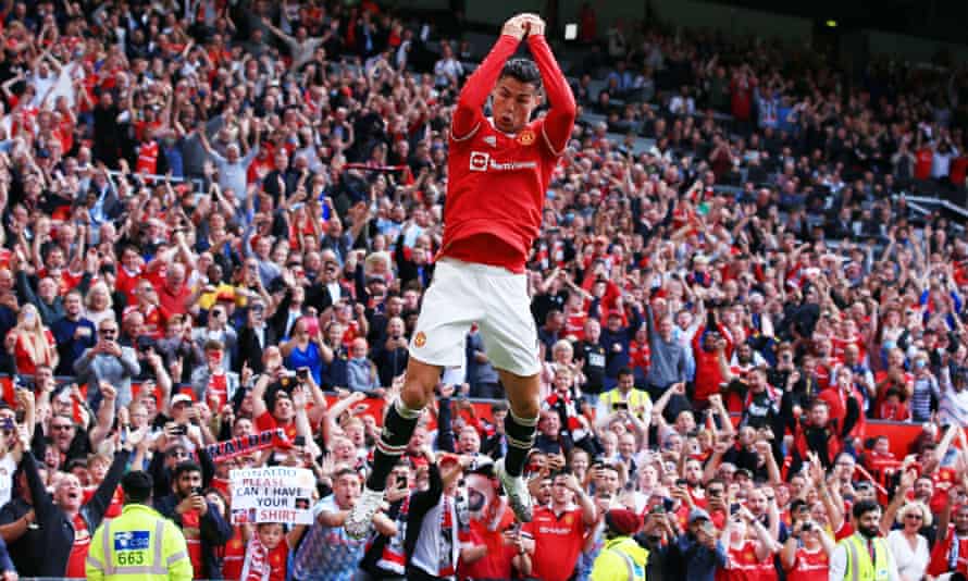Manchester United’s Cristiano Ronaldo celebrates after scoring his side’s opening goal.