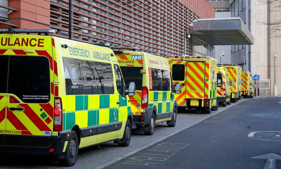 Ambulances queue outside the Royal London hospital