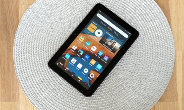 Amazon Fire 7 2022 tablet review showing the home screen.