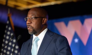 US Senate candidate Rev. Raphael Warnock speaks during an Election Night event in Atlanta, Georgia.