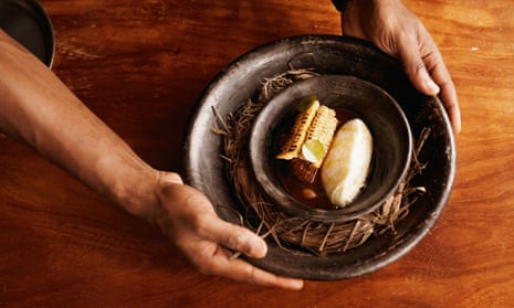 The six-course menu is served on clay plates made in Ogun, south-west Nigeria.