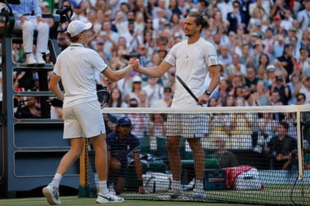 Alexander Zverev (right) congratulates Jannik Sinner after his Wimbledon final success
