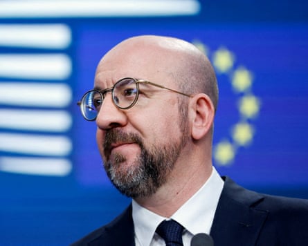 Charles Michel in front of an EU flag