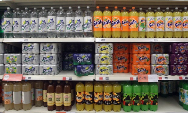 Soft drinks on  supermarket shelves