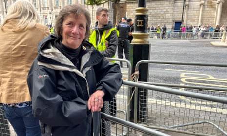 On Whitehall, Sheila Ralph has a front row view of the procession. She travelled from Trowbridge, Wiltshire, last night and headed to Westminster at 8am. The retired 66-year-old says she has come prepared in a waterproof and with a chair and plenty of water. “The Queen is a wonderful example of duty and someone all of us can aspire to,” she said. “I’m a gold Duke of Edinburgh award holder so it’s important to be here. “She’s been Queen all my life. She worked until she was 96 and it can’t have been easy for her. It was a sense of duty that made her keep going. “It would’ve been my mother’s 102nd birthday on the day she died so I found it very emotional.”