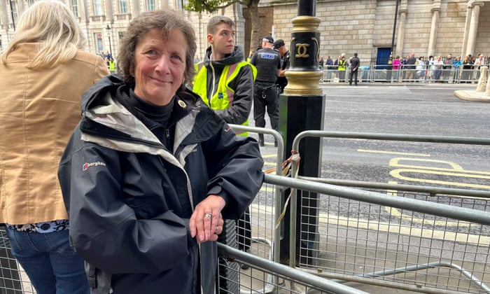 On Whitehall, Sheila Ralph has a front row view of the procession. She travelled from Trowbridge, Wiltshire, last night and headed to Westminster at 8am. The retired 66-year-old says she has come prepared in a waterproof and with a chair and plenty of water. “The Queen is a wonderful example of duty and someone all of us can aspire to,” she said. “I’m a gold Duke of Edinburgh award holder so it’s important to be here. “She’s been Queen all my life. She worked until she was 96 and it can’t have been easy for her. It was a sense of duty that made her keep going. “It would’ve been my mother’s 102nd birthday on the day she died so I found it very emotional.”