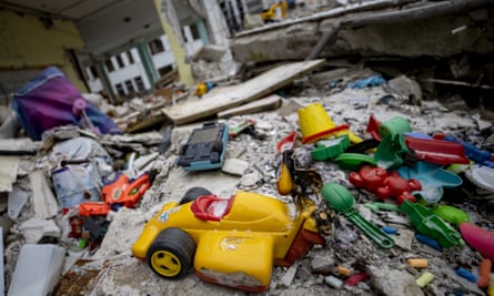 Toys left behind by Ukrainian children in Kharkiv.
