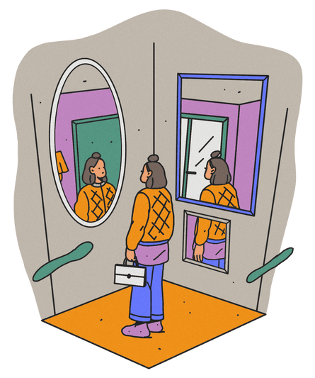 illustration of woman looking in mirror