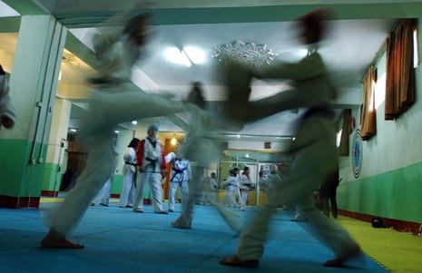 A taekwondo training session in Kabul, Afghanistan.