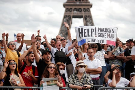 Protesters in Paris on Saturday railed against the president’s health pass, required to access a host of public spaces.